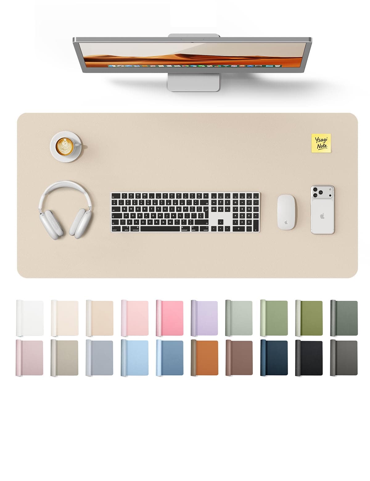 Leather Desk Pad Protector, Office Desk Mat, Large Mouse Pad, Non-Slip PU Leather Desk Blotter, Laptop Desk Pad, Waterproof Desk Writing Pad for Office and Home (Eggshell, 35.4" x 17")