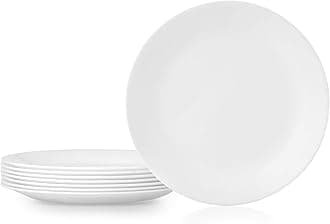 Vitrelle 8-Piece Dinner Plates Set Triple Layer Glass and Chip Resistant, Lightweight Round Plates, Winter Frost White