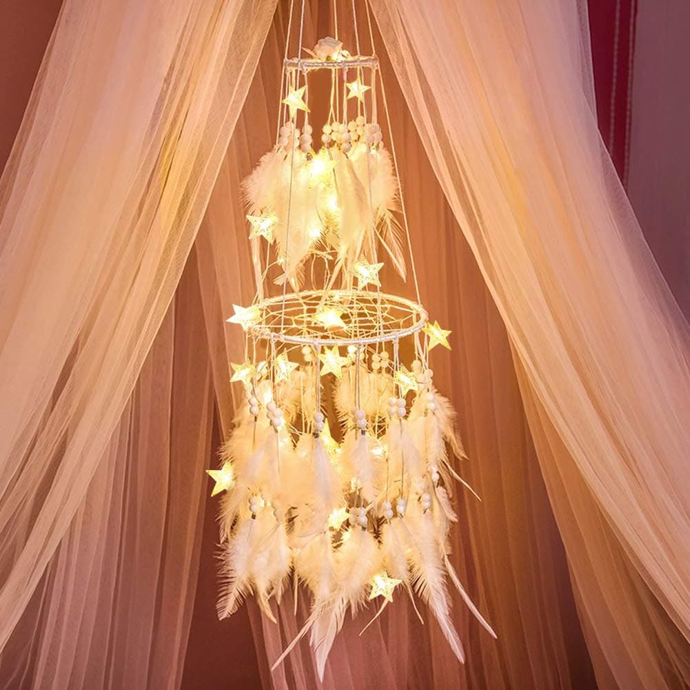 Feather LED Dream Catcher (White)