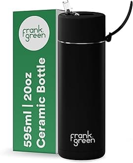 frank green Insulated Water Bottle for Cold Or Hot Drinks - 595ml/20oz Metal Bottle with Straw Lid, Ceramic Insulated, Stainless Steel, Triple Wall Vacuum - Midnight Black by frank green