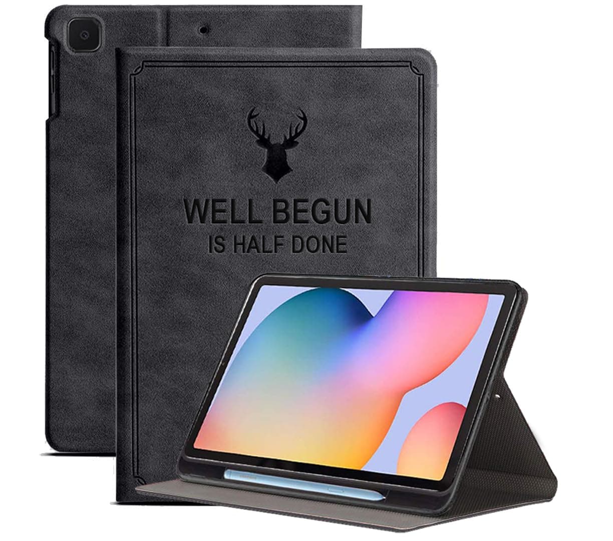 Cover for Galaxy Tab S6 Lite 2024, Deer Multi Angle Case Cover for Samsung Galaxy Tab S6 Lite 10.4 Inch with S Pen Holder, Supports Auto Sleep Wake, Black