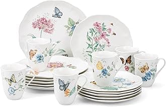 Lenox 6342794 porcelain Butterfly Meadow Dinnerware Set, Service for 6, White, 18-Piece