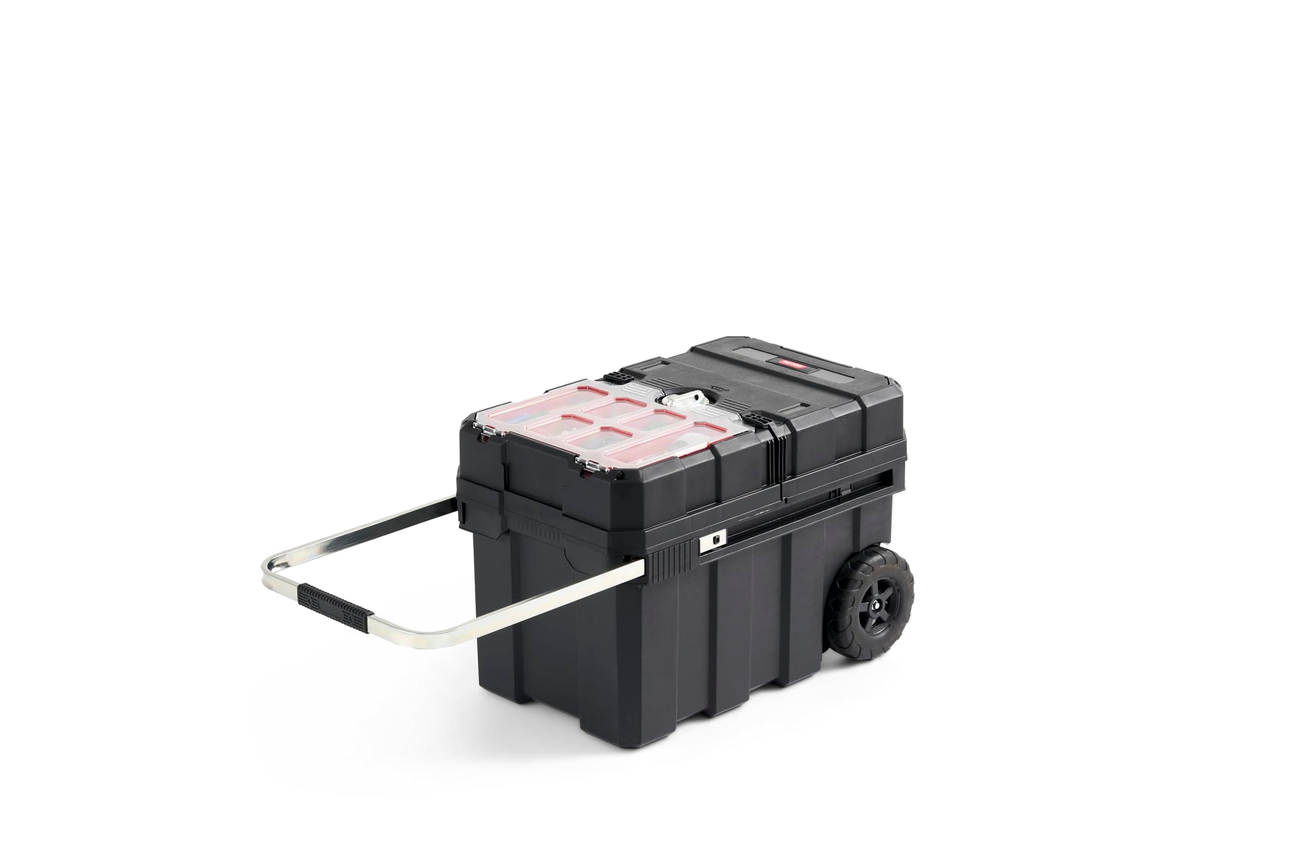 Masterloader Resin Rolling Tool Box with Locking System and Removable Bins – Perfect Organization and Storage Chest for Power Drill, Tape Measure, and Screwdriver Set, Black