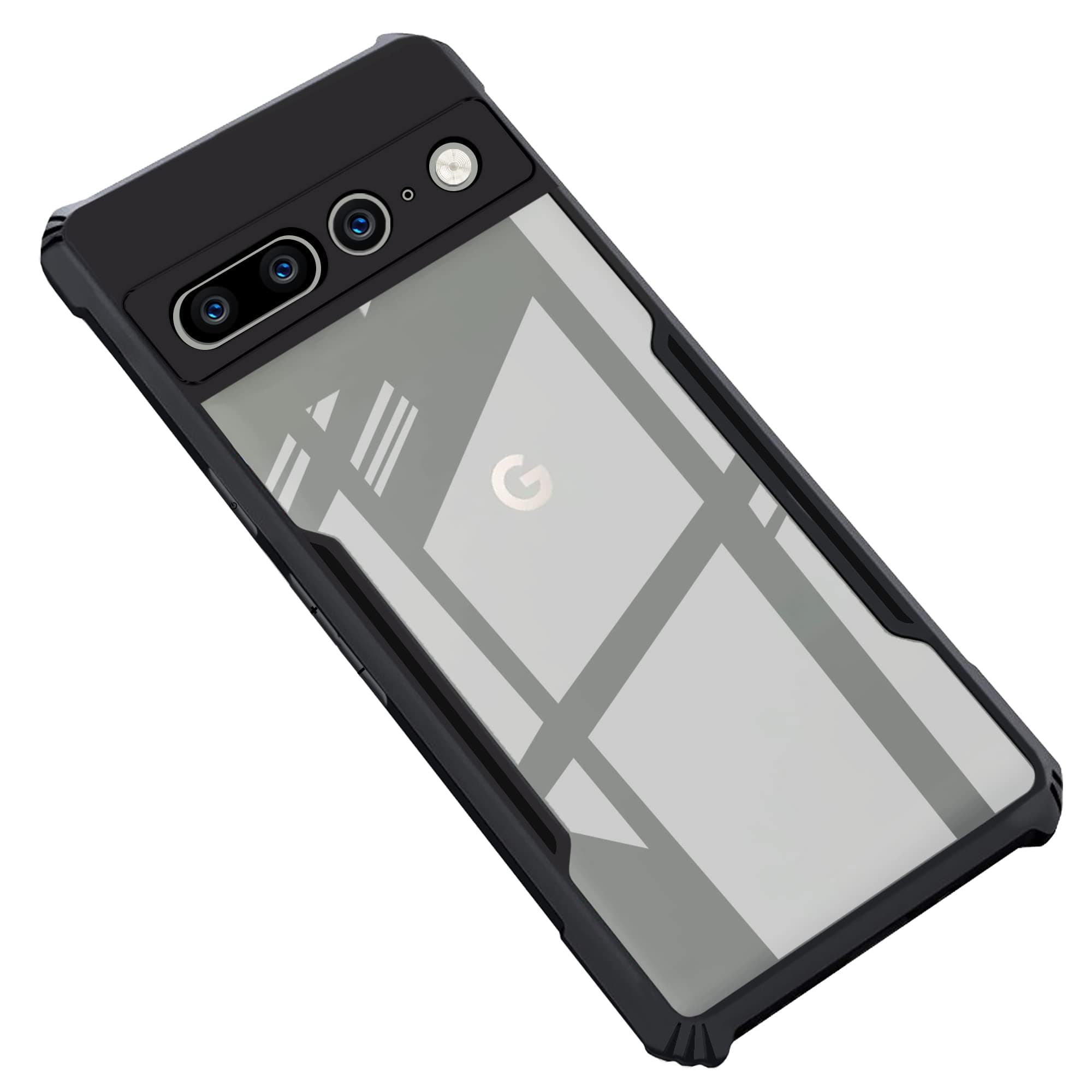 Backcover for Google Pixel 7 Pro (5G) | Camera Protection Shockproof Bumper-Edge | Acrylic Crystal Clear 360 Degree Protection TPU+PC | Transparent Eagle Back Case Cover (Black)