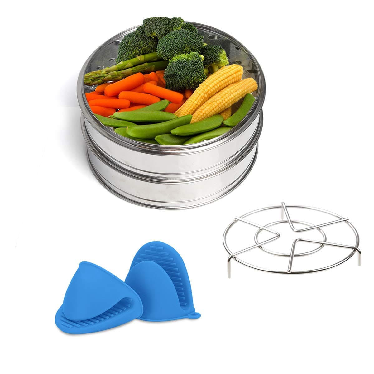 2 Tier Steamer Inserts, Vindar Steamer Basket Insert Pans for 6/8qt 5/6Litre Pressure Cooker, Baking Pans Accessories, Stainless Steel, 21cm (3 Packs)