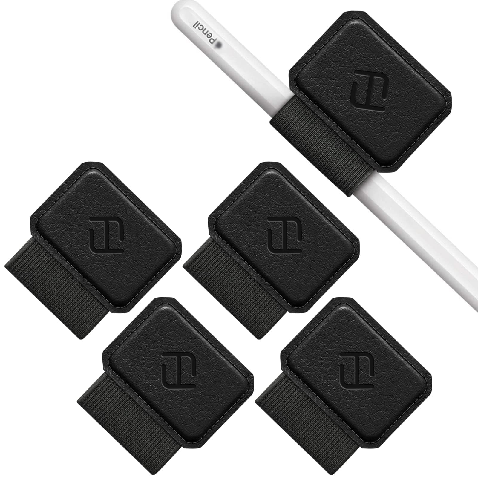 4 Pack Pen Loop Holder for Apple Pencil Pro, Apple Pencil (USB-C / 1st / 2nd Generation) and Stylus Pens, Elastic Adhesive Leather Sleeve Attached to Cases, Black