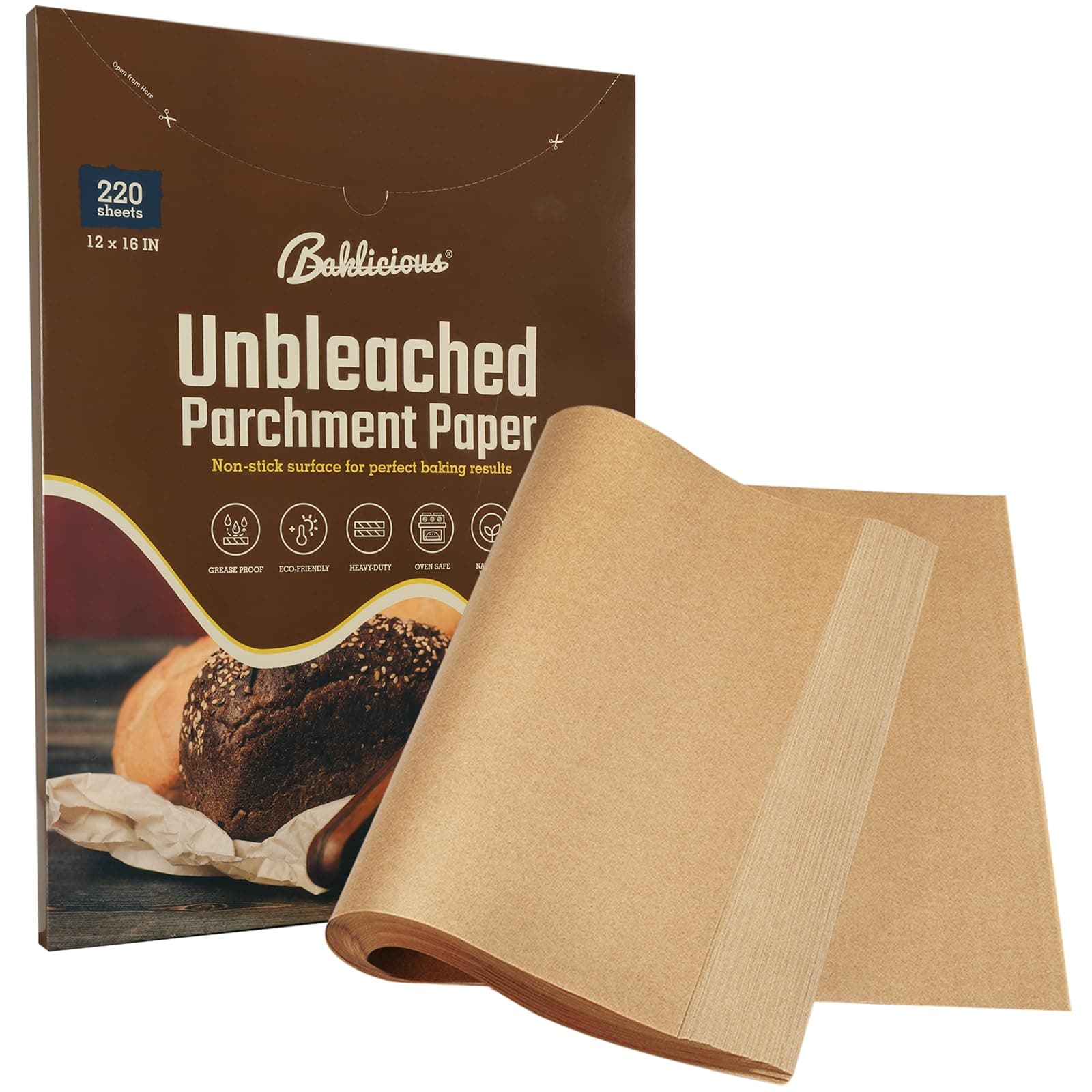 220 Pcs Unbleached Parchment Paper Baking Sheets, Baklicious Pre-cut Heavy Duty Parchment Baking Paper for Air Fryer, Oven, Bakeware, Steaming, Cooking Bread, CupCake, Cookies
