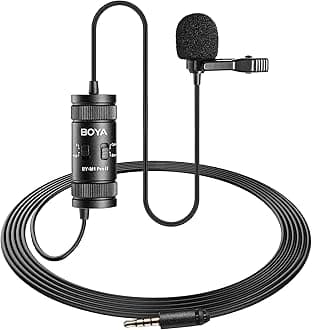Lavalier Lapel Microphone - No Battery, by-M1 Pro ll Omnidirectional Condenser Mic for iPhone Camera Android PC Windows - for YouTube, Interview, Video Recording 19.6ft