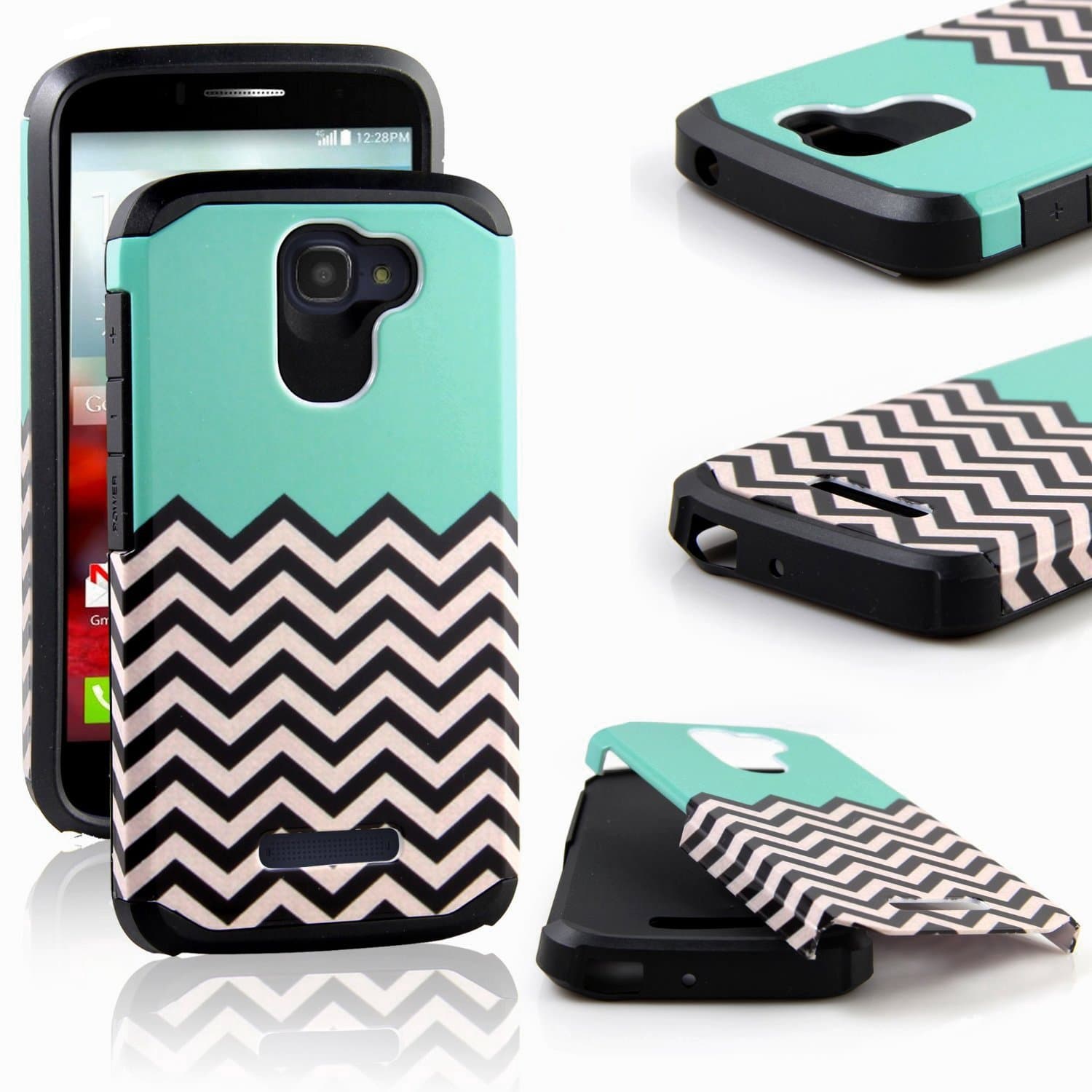 Alcatel One Touch Fierce 2 Case, RANZ Teal Waves Pattern Desgin with Black Hard Impact Dual Layer Shockproof Bumper Case For Alcatel One Touch Fierce 2 / Alcatel 7040T (T-Mobile/MetroPCS) / POP ICON A564C (Straight Talk/TracFone)