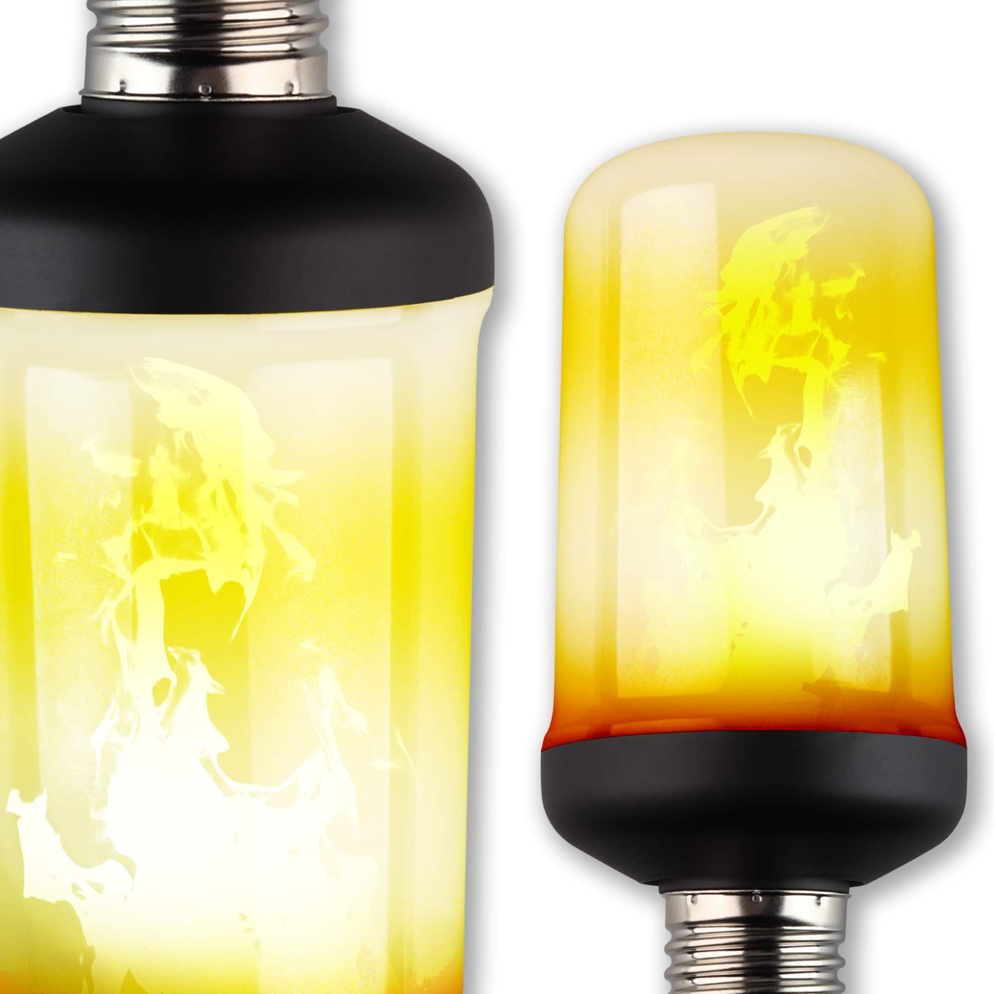 NITOR Lighting LED Flame Effect Light Bulb, Flickering Fire Halloween Lights - Flat Black E26 Base - Vintage Calming Effect Light Atmosphere, Upside Down Function with Gravity Sensor (Pack of 2)