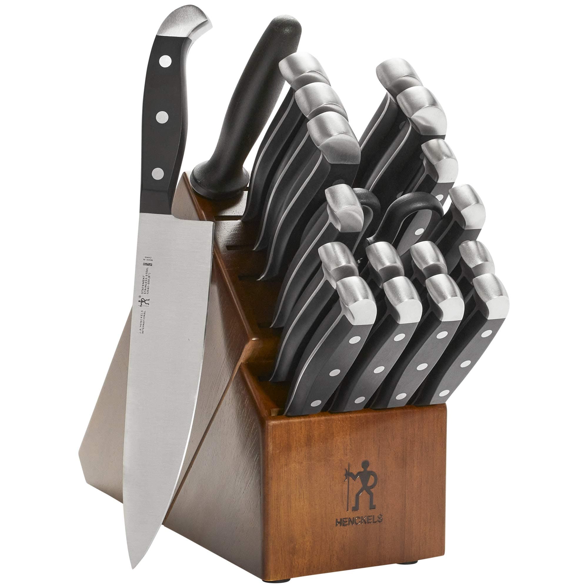 HENCKELS Statement Razor-Sharp 20-Piece Knife Set, Chef, Bread, German Engineered Knife Informed by over 100 Years of Mastery, Brown Block