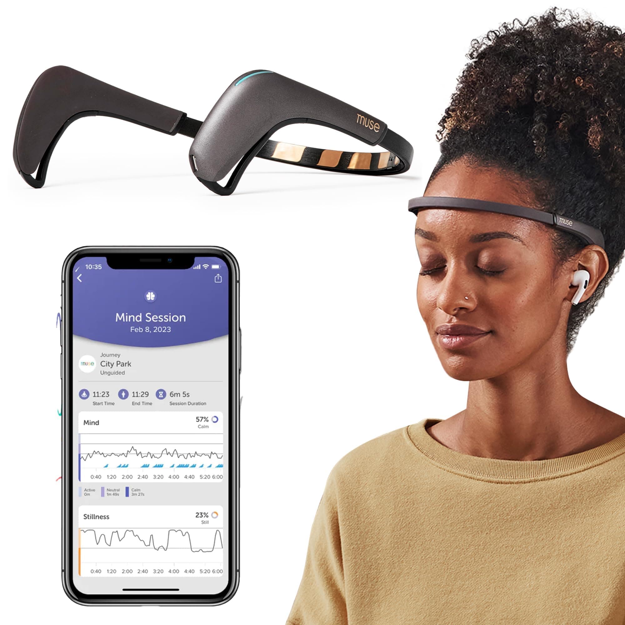 MUSE 2: The Brain Sensing Headband - EEG MUSE Headband Meditation Tracker and Monitor - Multi Sensor Biofeedback Devices for Home Use with Responsive Sound Feedback Guidance - Neurofeedback Devices