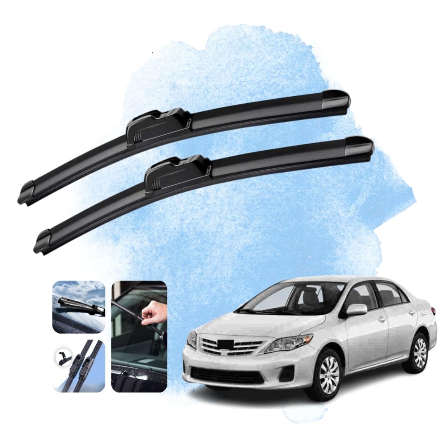 Kylo Perfect Fitting Frameless Windshield 100% Scratch Proof Cleaning Water Repellant Silicon Wiper Blades Suitable for COROLLA D 24,P 16 (Set of 2)