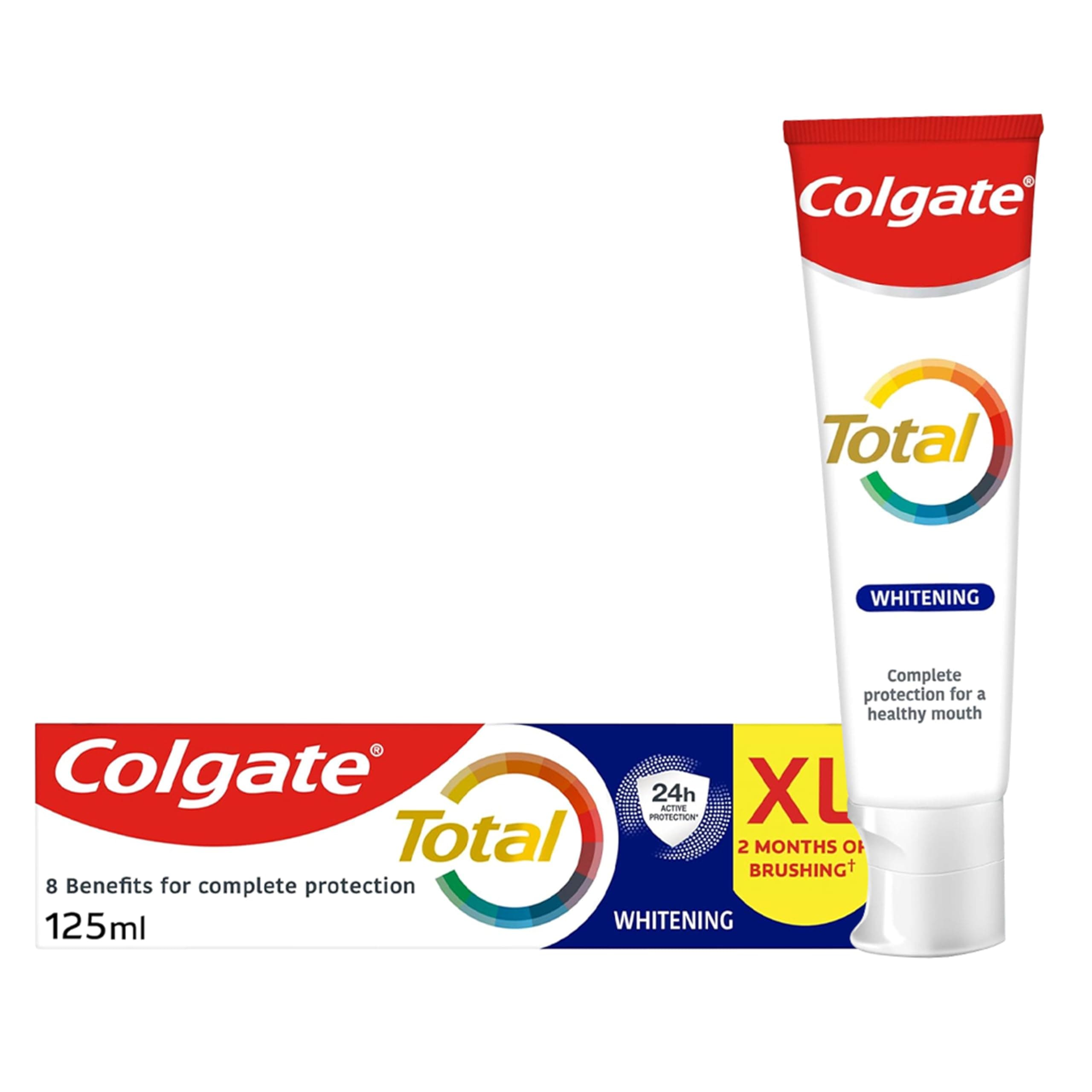 Colgate Total Whitening Toothpaste 125 ml - Fluoride Toothpaste - Whiter Teeth - Stronger 24-Hour Bacterial Defence* - Unique Dual zinc Antibacterial Technology - Clinically Proven