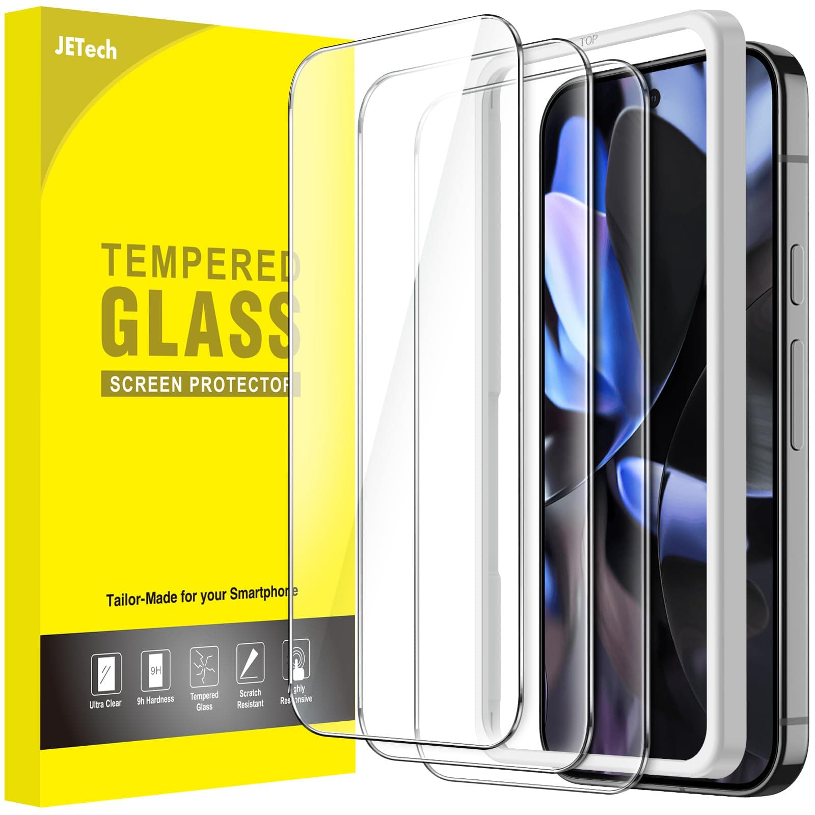 JETech Screen Protector for Google Pixel 10/10 Pro / 9/9 Pro, Tempered Glass Film with Easy Installation Tool, Fingerprint Compatible, HD Clear, 3-Pack