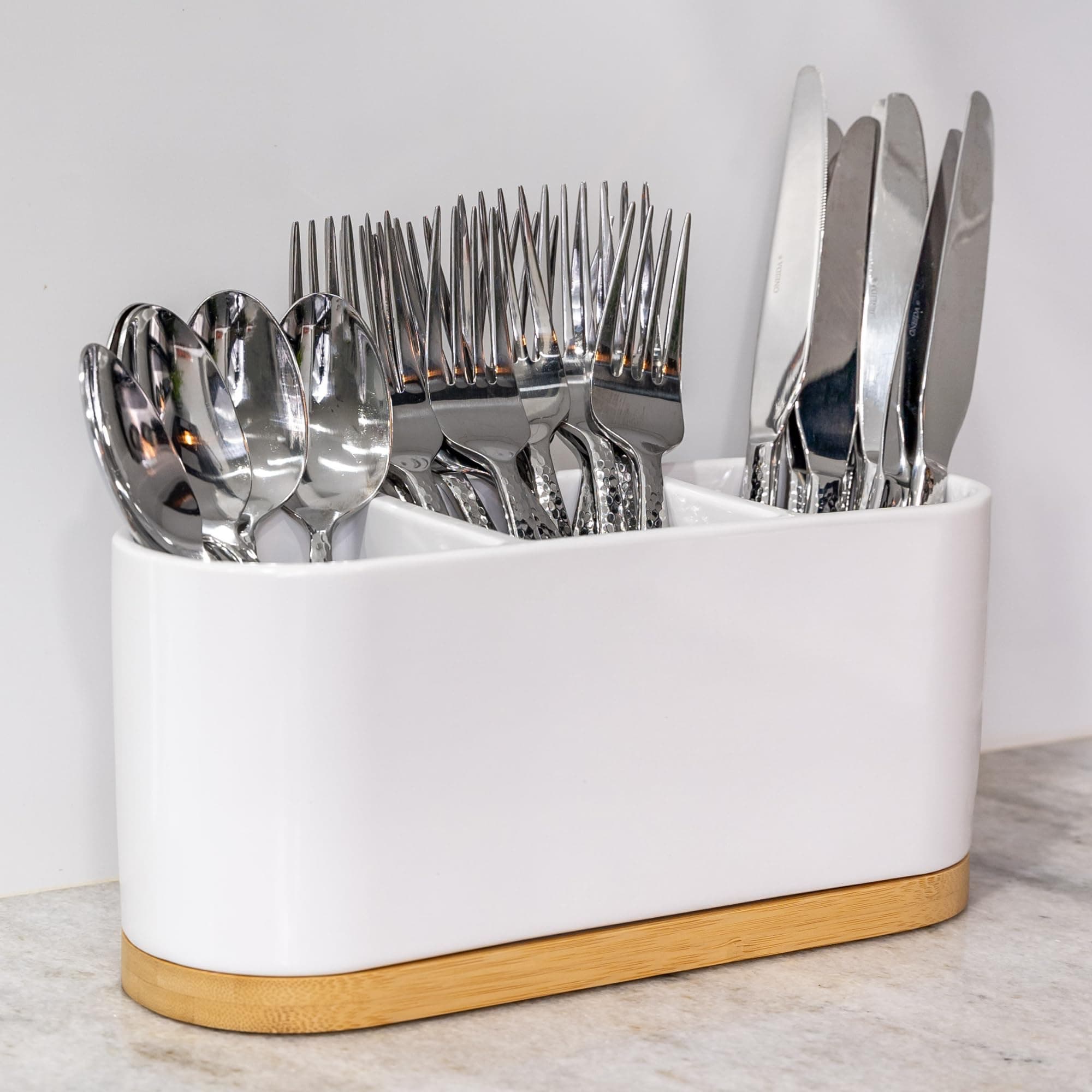 White Countertop Silverware Holder