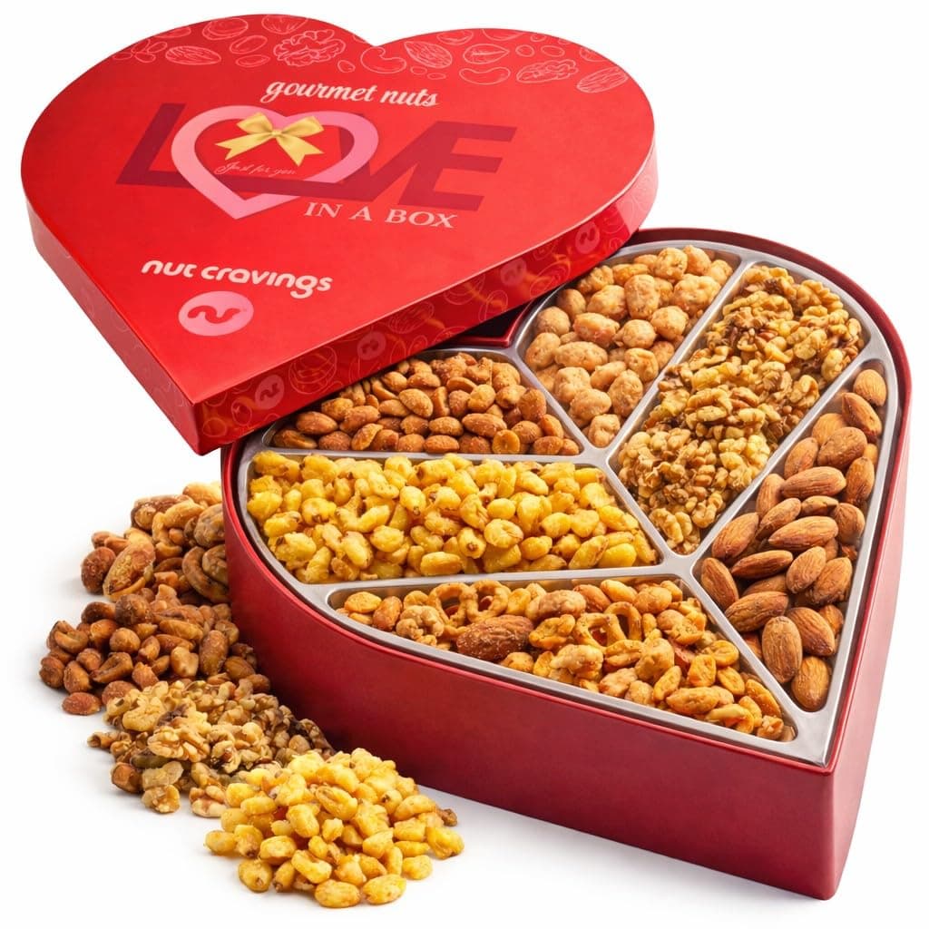 NUT CRAVINGS - Easter Mixed Nuts Heart Shaped Gift Basket, Love in A Box (6 Assortments, 2 LB) Ramadan Gifts Day Romantic Food Arrangement, Healthy Snack Care Package, Food Assortments