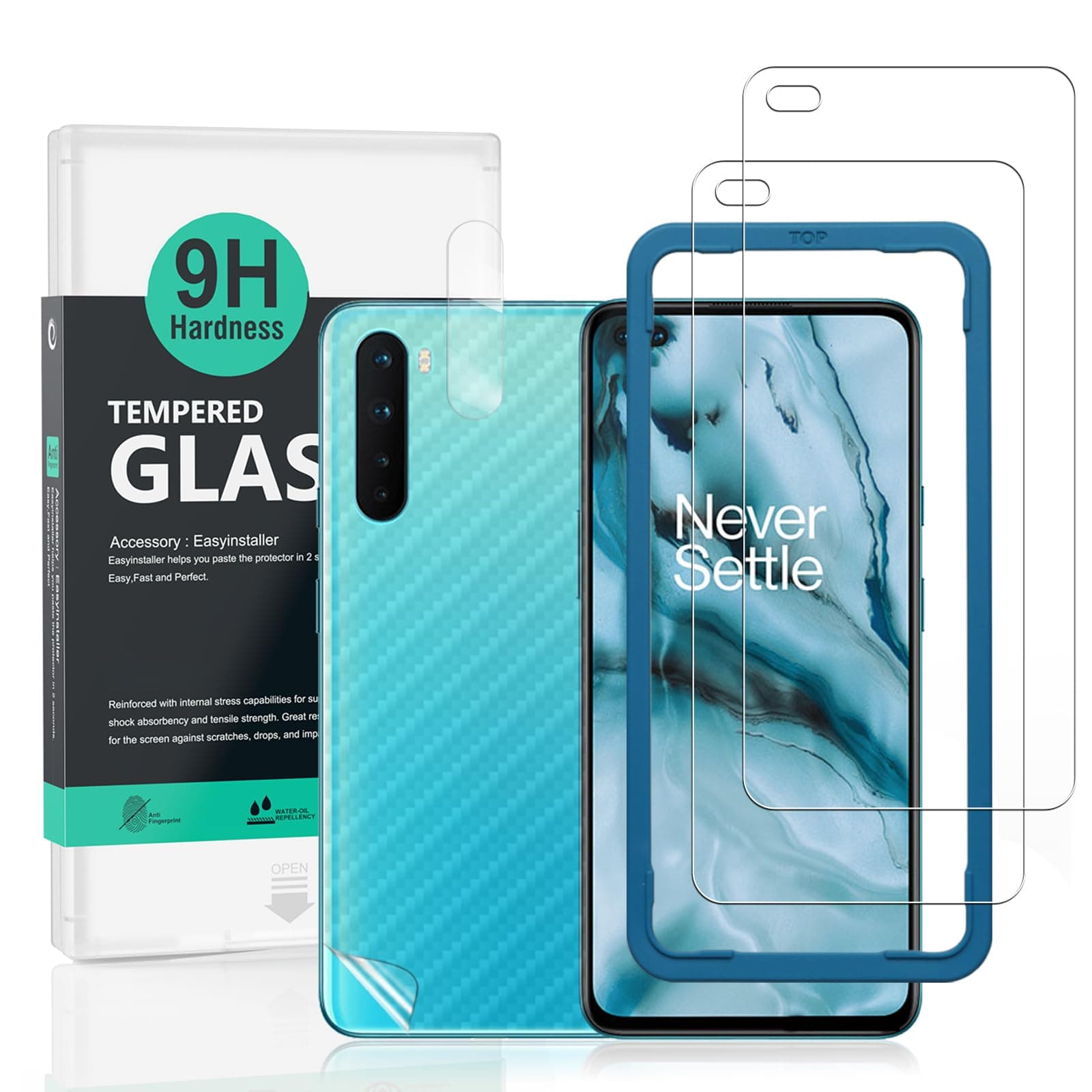 IBYWIND For Oneplus Nord Screen Protector, 2 Pack 9H Hardness Tempered Glass,With 1Pc Camera Lens Protector,1Pc Back Carbon Fiber Film,Easy to install