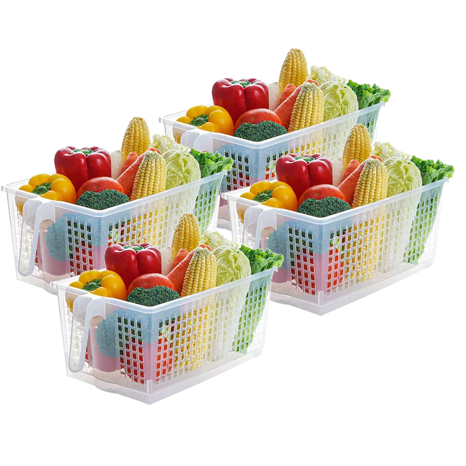 MineSign Plastic Storage Containers Square Handle Food Storage Organizer Boxes with Lids for Refrigerator Fridge Cabinet Desk (4pcs organizer)