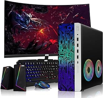 TechMagnet HP G4 Desktop Computer PC AMD Pro A10-9700 R7,16GB RAM,512GB SSD,24 Inch Curved Monitor,RGB Speaker,RGB Keyboard with AI-Enabled Copilot Key,Mouse,2X ARGB Fan WiFi,Windows 11 (Renewed)