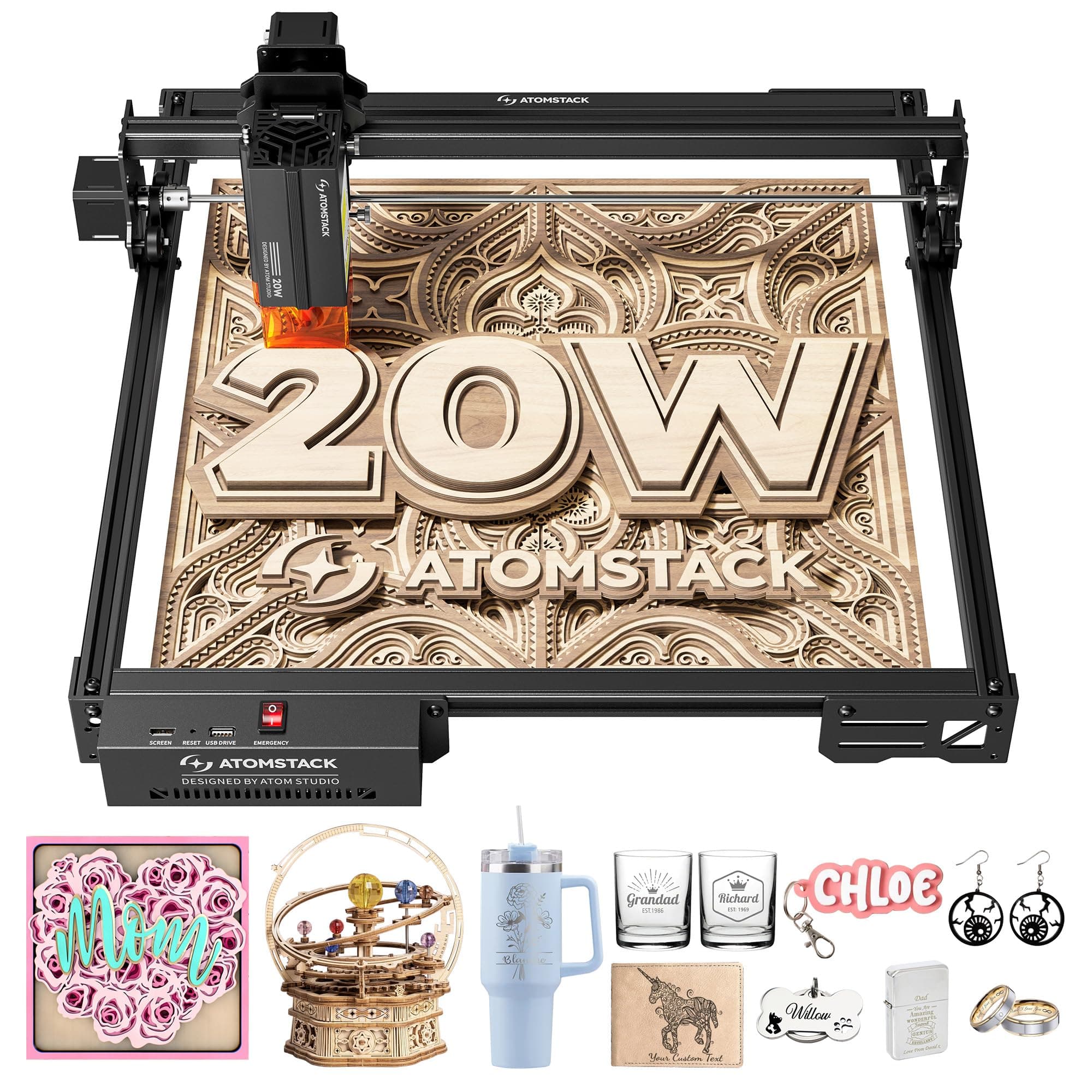 20W Laser Engraver, A20 PRO V2 Laser Cutter, High Accuracy Laser Engraving Machine for Personalized Gifts, Business Cards, Wood, Metal, Acrylic, Leather