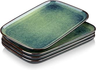 Stern Serving Platter & Tray Set, 4-Piece Ceramic Serving Plates for Parties, 11 Inch Easy-Clean Large Serving Dish for Main Course and Side Dishes, Green