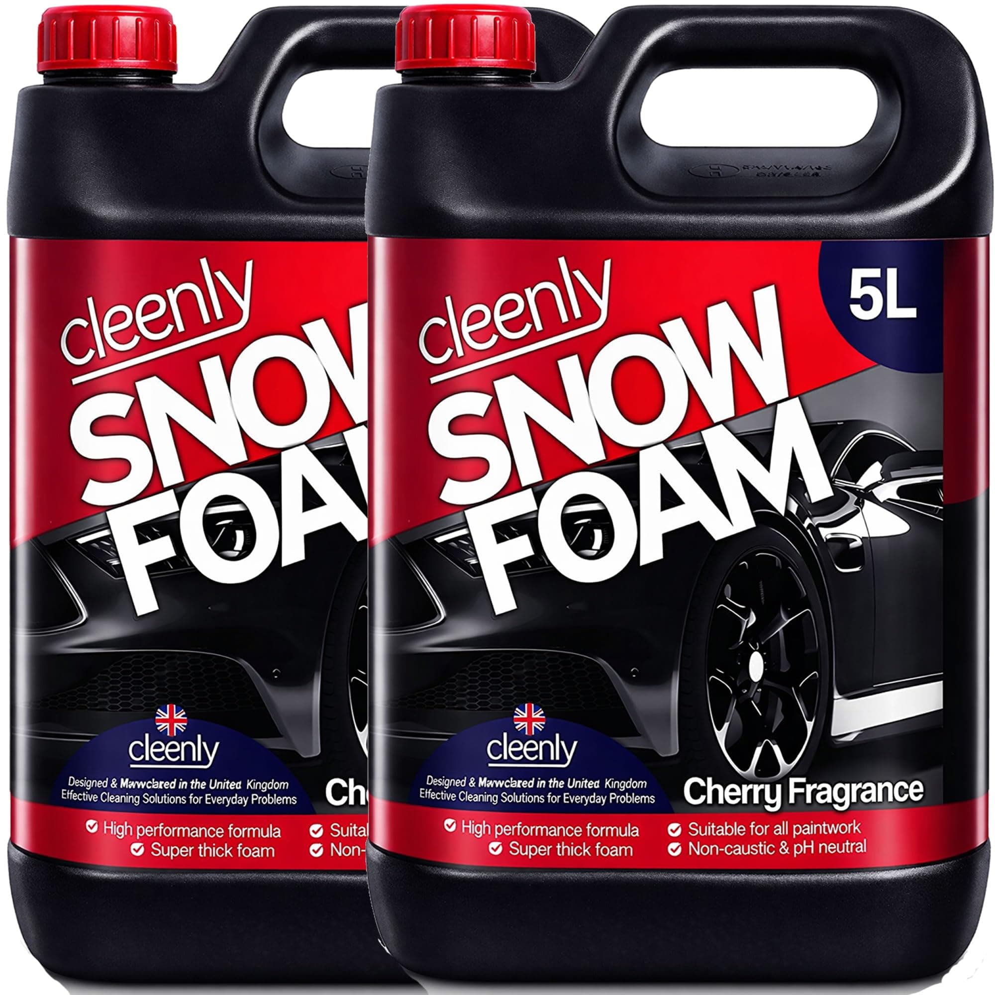 Cleenly Cherry Snow Foam - High Performance Formula with Super Thick Foam - Non Caustic & pH Neutral Car Cleaning Pre Wash Shampoo - 2 x 5 Litres