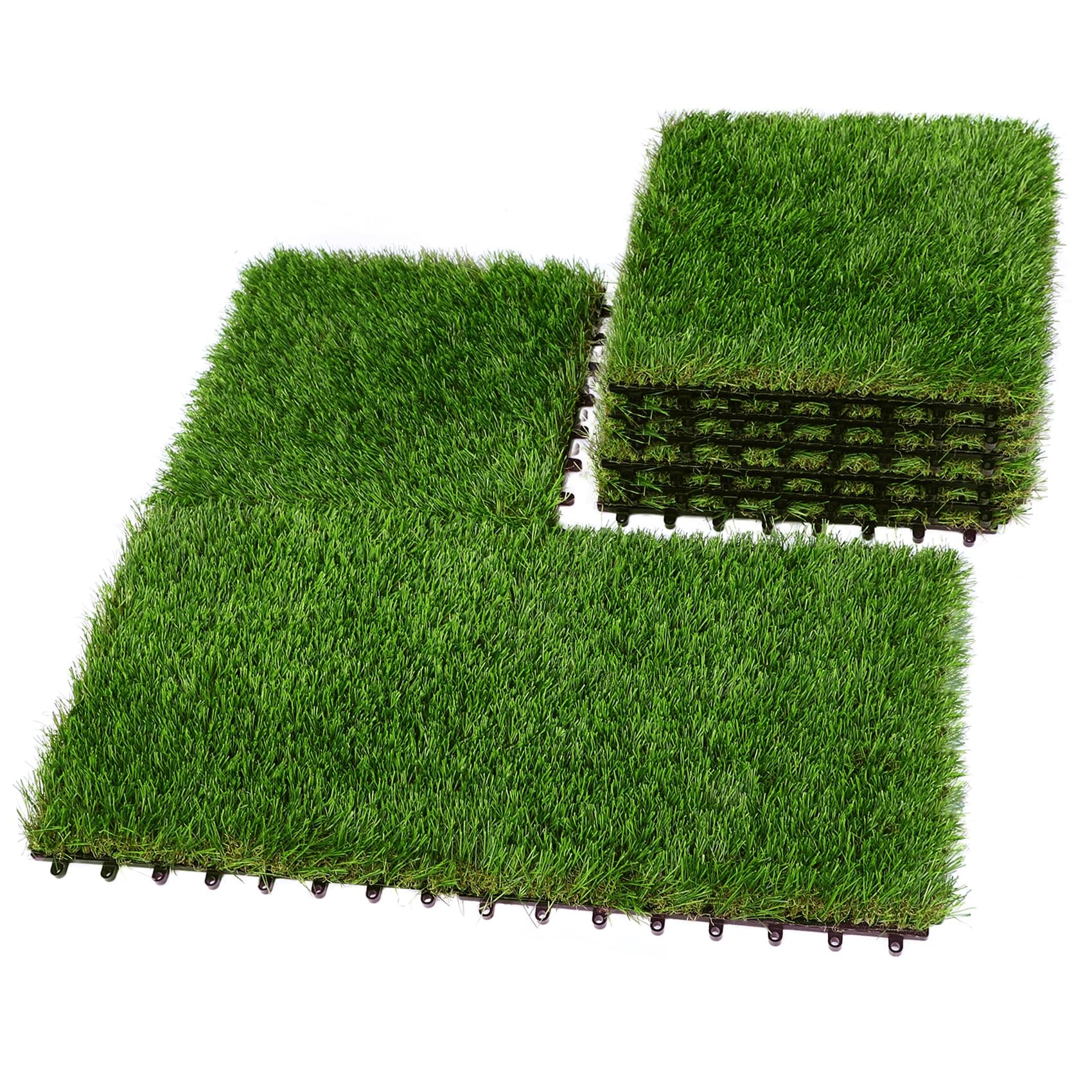 XLX TURFInterlocking 12" x 12" Artificial Grass Turf Tiles 9 Pack, Fake Grass Carpet for Patio, Balcony, Deck, Flooring, Backyard, Indoor Outdoor Lawn Decor, Dogs Area Grass Mat