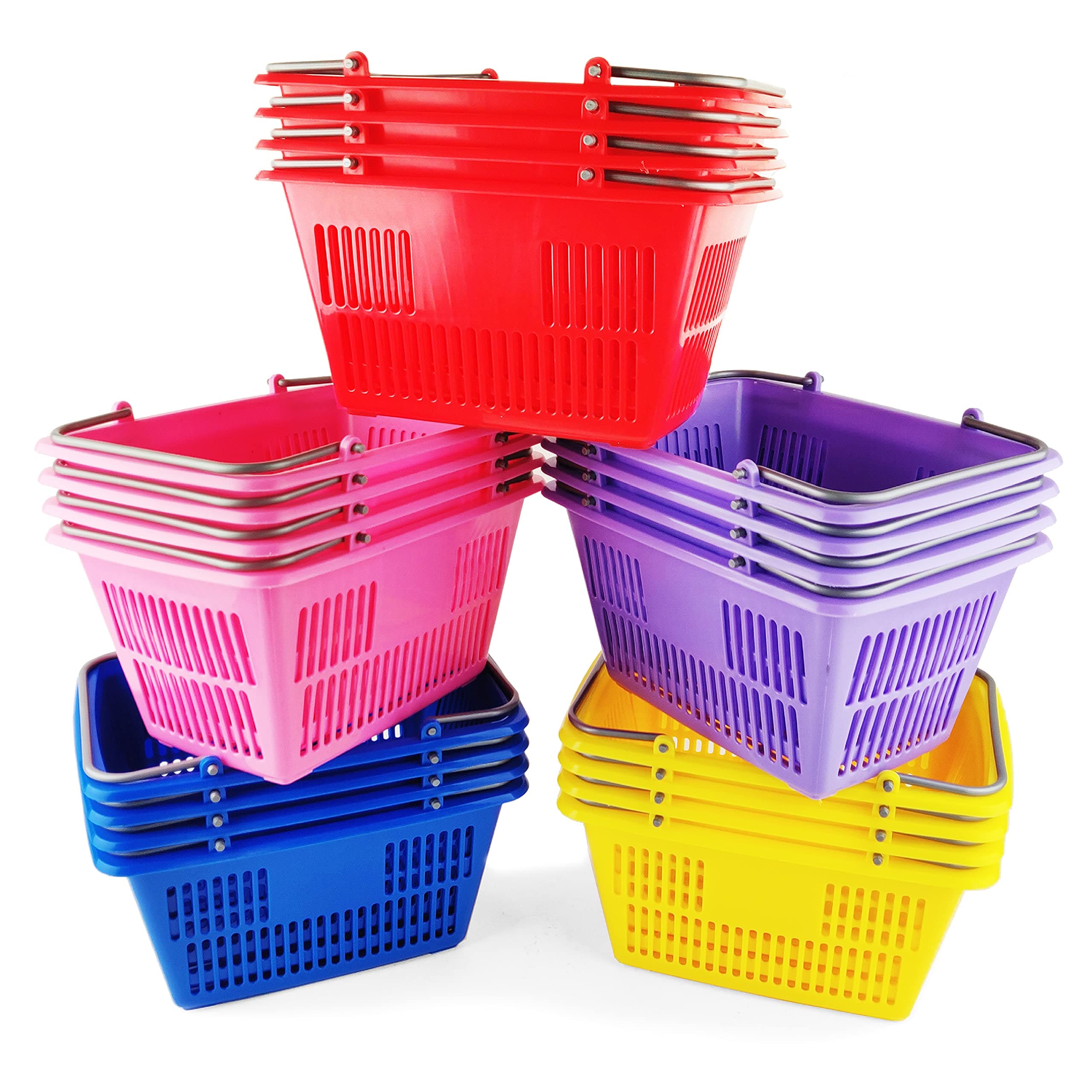 Boley Classroom Baskets - 20 Pack 10x6in Colorful Plastic Stackable Storage Bins with Handles - Ideal for School, Daycare, Home Organization, Art Supplies, Books, Toys, and More