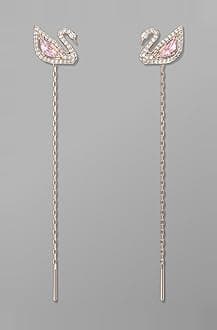 Swarovski Dazzling Swan drop earrings, Swan, Pink, Rose gold-tone plated
